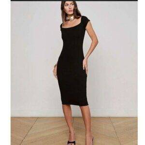 L’AGENCE Yazzy Off Shoulder Black Midi Dress Size XS